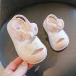 Cute Baby Girls Soft Sole Bow Sandals with Cherry Embroidery – Pink